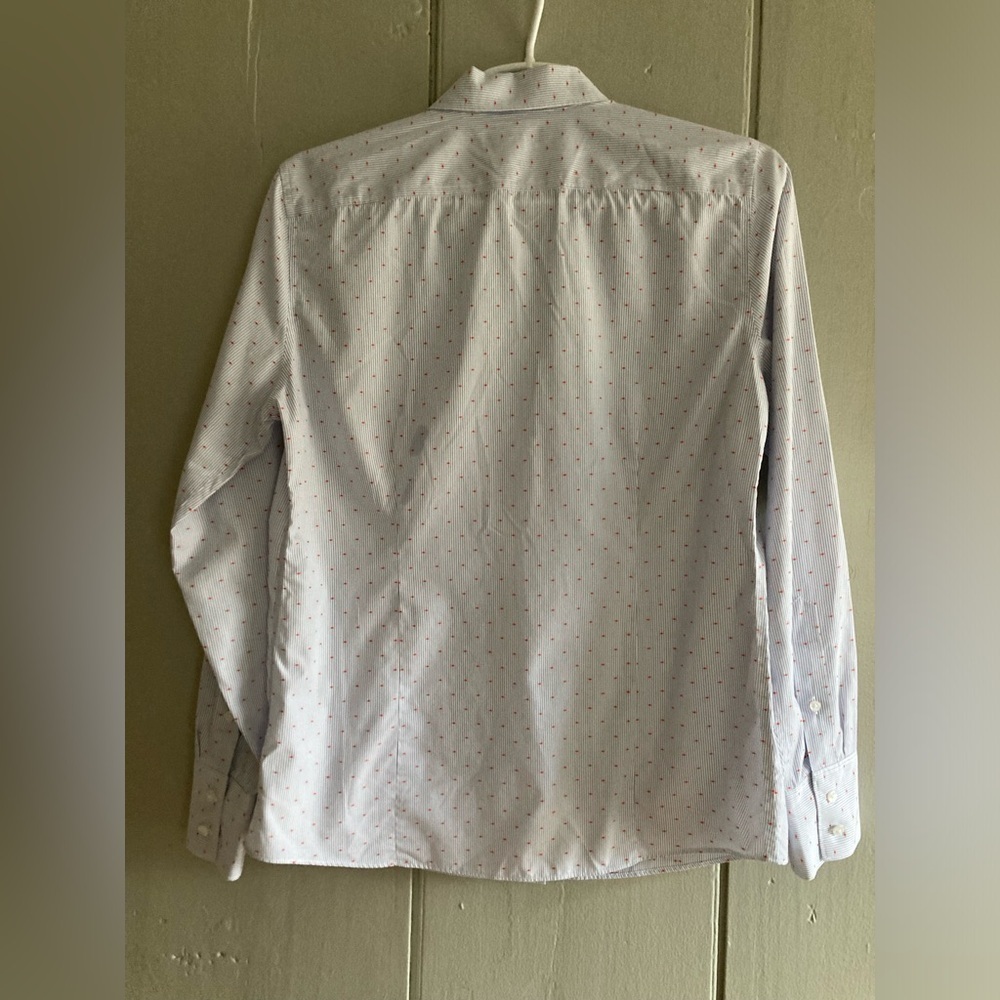 LANDS' END Blue White textured SUPIMA cotton NO IRON button front Pinstripe 10 - Picture 3 of 9